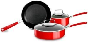 Conjunto de panelas em alumínio esmaltado KitchenAid Empire Red