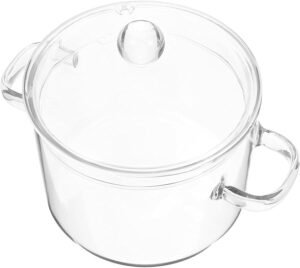 Angoily Fogão de panela de cozinha de vidro: Panela de sopa de vidro transparente com tampa de vidro resistente ao calor fogão de vidro borossilicato para macarrão sopa chá leite 1350 ml
