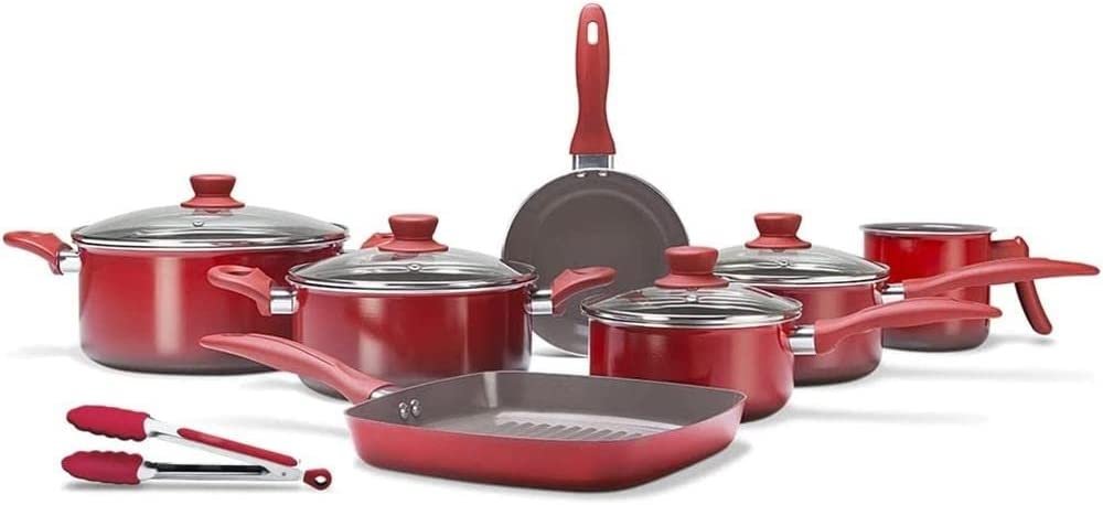 Jogo de Panelas Antiaderentes Brinox Ceramic Life Easy Vermelha 7 Peças + Pegador