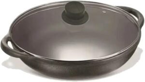 Panela Parmegiana De Ferro Fundido Com Tampa De Vidro 22cm