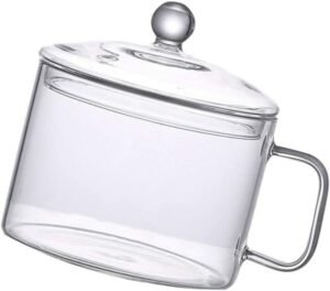 Panela de vidro de macarrão instantâneo Hemoton multifuncional com aquecimento a fogo aberto com alça de tampa, suporte para macarrão, tigela para servir para cozinha doméstica, restaurante, 13 cm, estilo 2