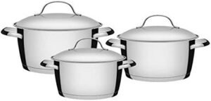 Tramontina Allegra 65660220 Conjunto de 3 Panelas de com Base Tripla e Tampas de Aço Inoxidável, Prata