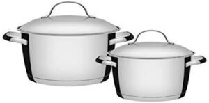 Tramontina Allegra 65660230 Conjunto de 2 Panelas 16 & 20 cm com Base Tripla e Tampas de Aço Inoxidável, Prata