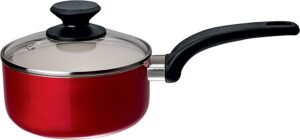 Panela Montreal 16 cm de Alumínio com Revestimento Antiaderente Cerâmico, com tampa de vidro, Vermelha, AIM9157-VM, Euro Home
