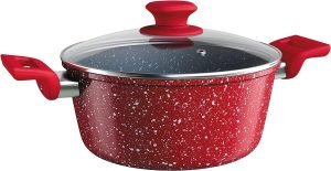 Caçarola 24 cm ColorStone de alumínio com antiaderente e tampa de vidro, Volcano, ALU8655-VO, Euro Home 