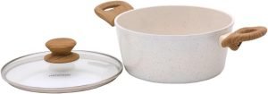 Mimo Style Caçarola Linha Cook Alumínio e Tampa de Vidro Temperado Com Saída Para Vapor. Funciona em Fogão a Gás, Elétrico e Indução (20CM, Mármol - Vanilla) 