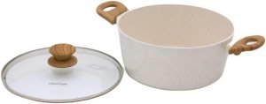 Mimo Style Caçarola Linha Cook Alumínio e Tampa de Vidro Temperado Com Saída Para Vapor. Funciona em Fogão a Gás, Elétrico e Indução (24CM, Mármol - Vanilla) 