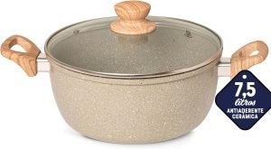 OSTER Caçarola com Tampa 7,5L com Revestimento cerâmico Antiaderente Marble Edition - Cabo Revestido em Silicone, Compatível com Indução - CInza Dust 