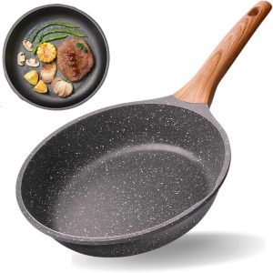 Frigideira Antiaderente Cerâmico Frita Sem Óleo 28cm Funda Cabo Madeira Não Gruda Fogão Indução/Gás 